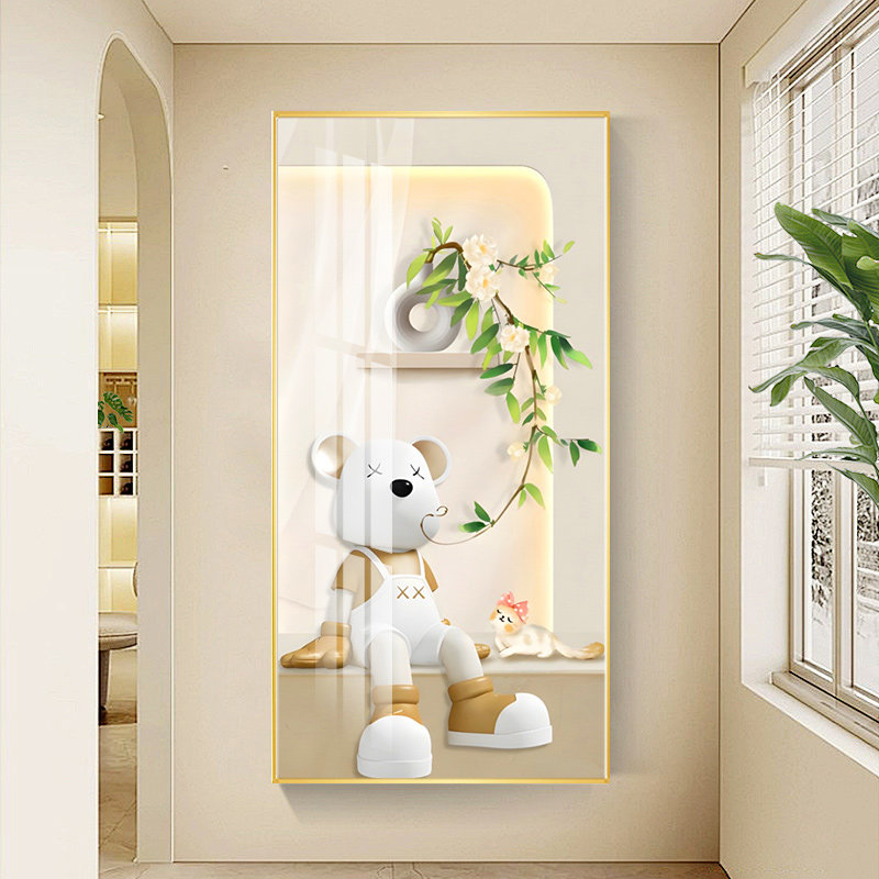 玄关装饰画奶油风小熊走廊过道墙壁画现代简约客厅正对门入户挂画