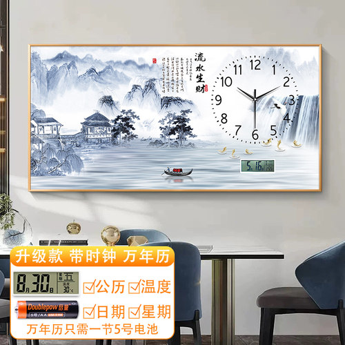 万年历电表箱装饰画 画带钟表大长版流水生财空开 配电盒遮挡挂画