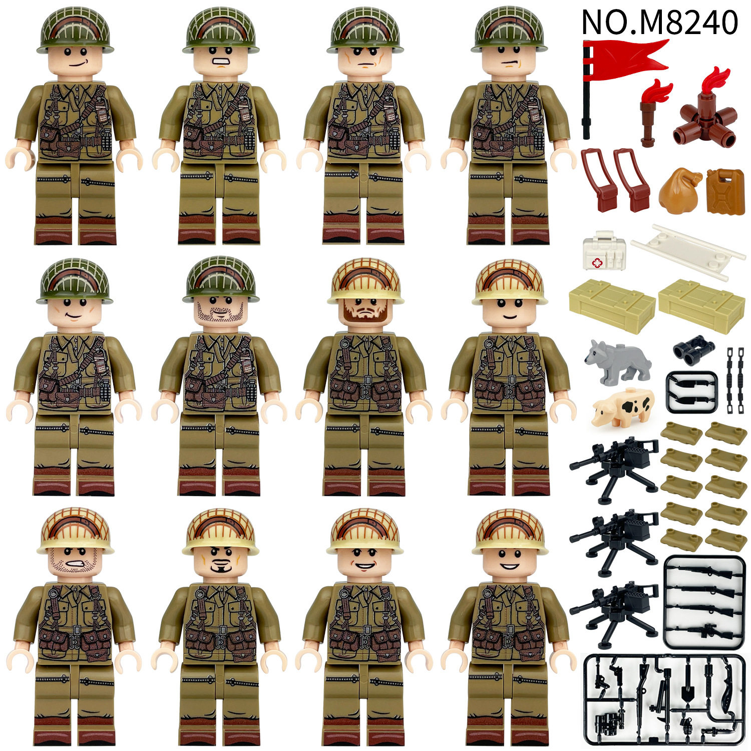 军事系列美国大兵硫磺岛登陆训练普通塑料积木