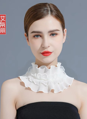 精致白色蕾丝花边假领女套头护颈围脖防寒保暖春夏围巾