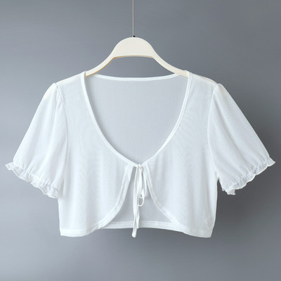 雪纺小坎肩女短款薄外套系带小披肩夏百搭裙子外搭短袖开衫薄上衣