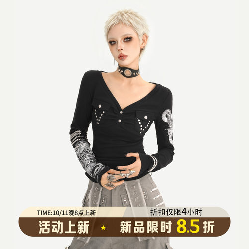 奶酷墨莉Y2K暗黑风修身长袖T恤