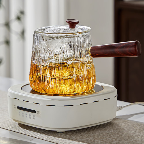 雅港侧把茶壶玻璃煮茶器家用耐高温黑晶炉泡茶壶单壶过滤茶具套组