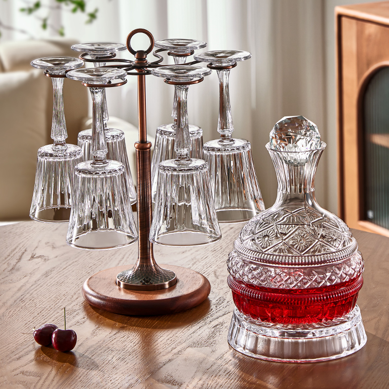雅港红酒杯套装家用水晶葡萄酒杯醒酒器一体架轻奢高级感高脚杯子