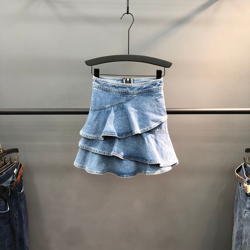 欧洲站荷叶边牛仔裙女夏2021新款宽松不规则半身裙显瘦A字短裙子|ruв категории Женская одежда, юбка - от Buy2taobao.com для оказания профессиональной услуги покупки агента Taobao