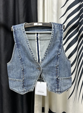 蓝色牛仔马甲背心女2026年春夏新款无袖显瘦外套V领一粒扣上衣潮