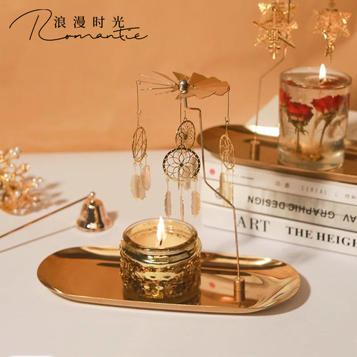 走马灯托盘浪漫情调摆件旋转烛台