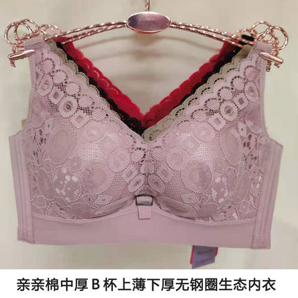 秀脉8803亲亲棉生态内衣蕾丝胸美背无钢圈聚拢中厚B杯 柔软文胸