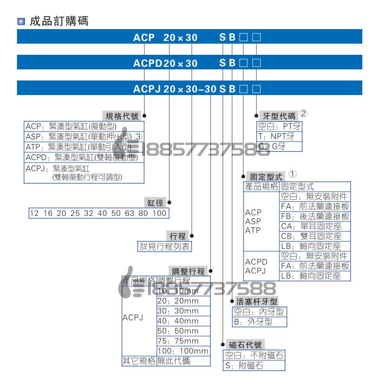 代替紧凑型气缸ACP80*ACP100x30x40x50x60x70x100x150-S-B