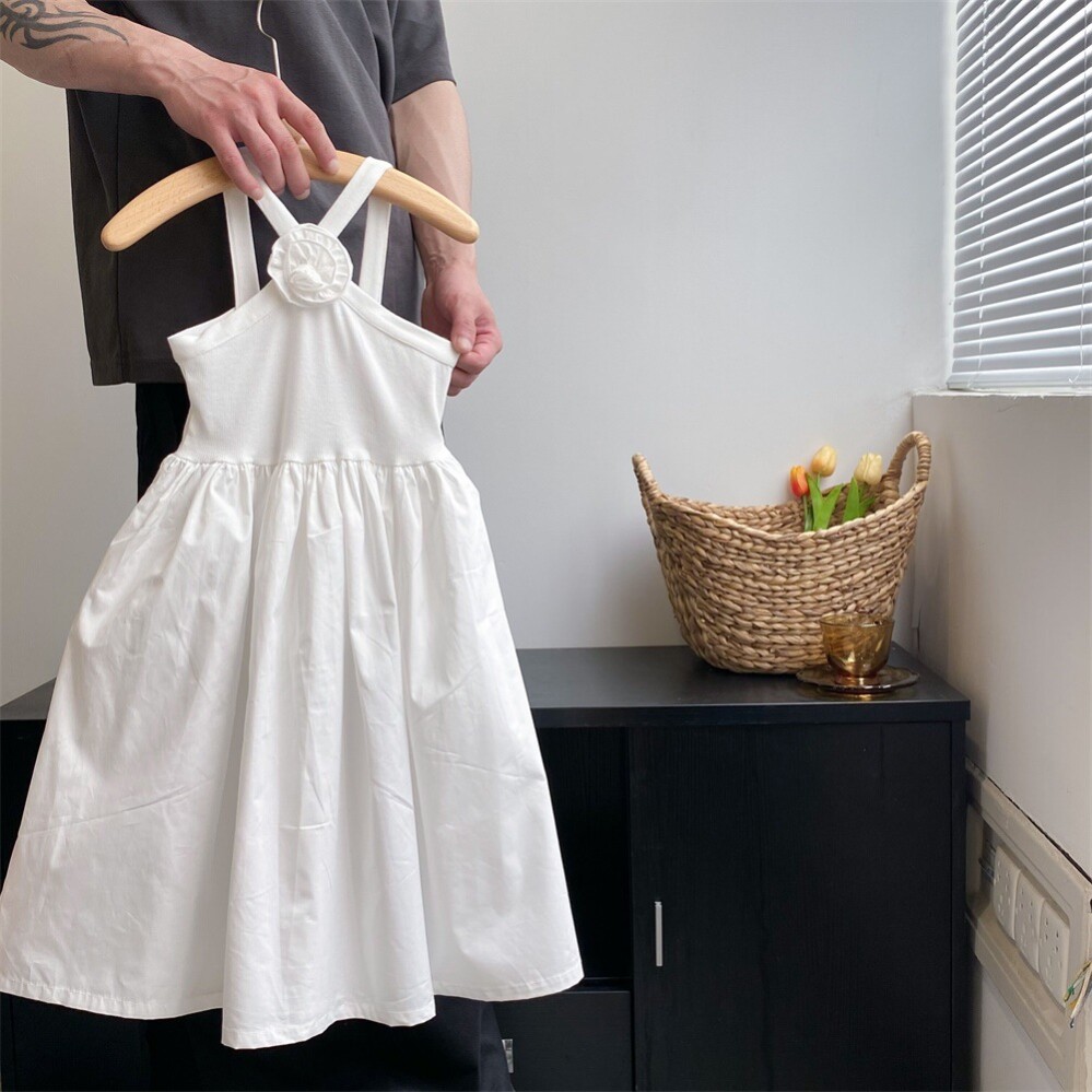 婴儿吊带裙2024夏季新款女童连衣裙法式童装儿童无袖白色公主裙子