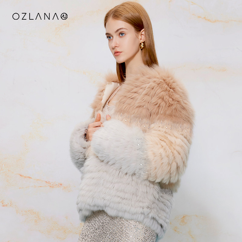 ozlana皮草外套女狐狸毛皮毛一体流苏渐变2023年秋冬廓形年轻款