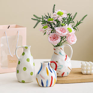 陶瓷特色手绘花瓶摆件家居哭娃乐高插花客厅玄关博古架水养水培