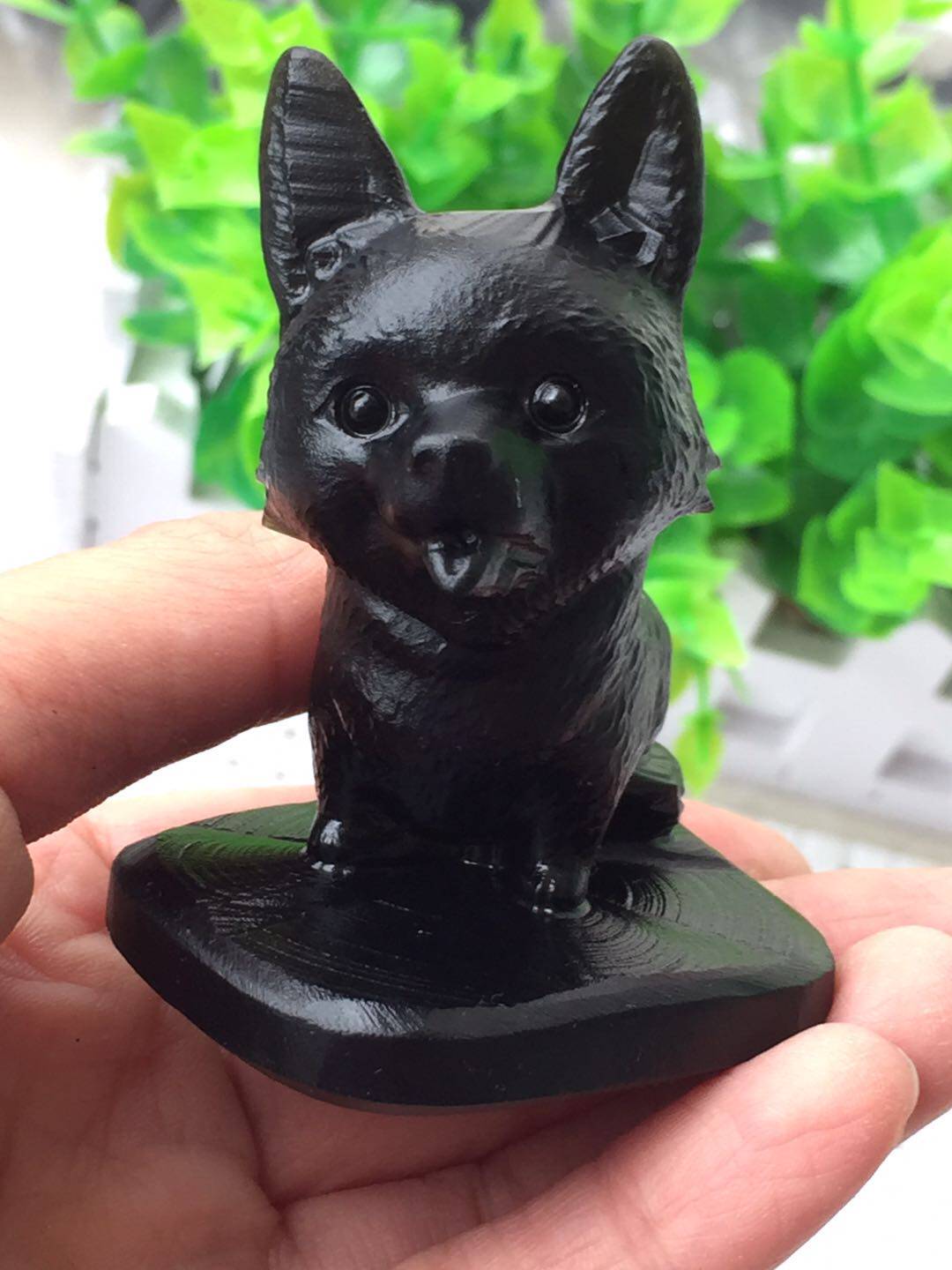 天然黑曜石原石雕刻萌宠手把件摆件可爱柯基犬少女心diy装饰
