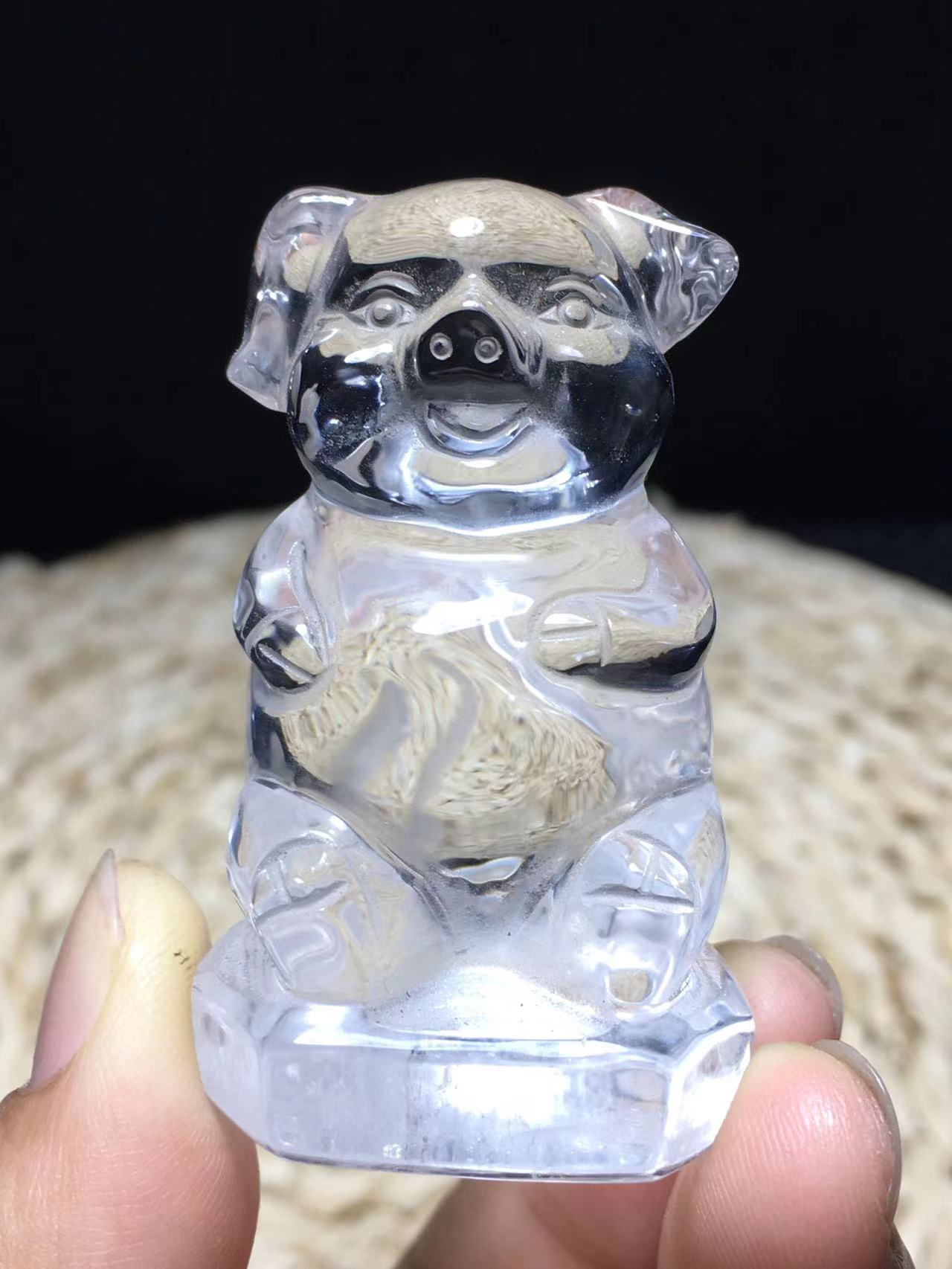 精品天然白水晶原石雕刻手把件摆件十二生肖猪摆件 雕品桌面摆饰