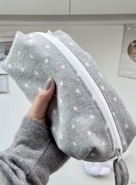 韩系ins风灰色系波点笔袋超软乎便携学生高颜值大容量文具收纳袋