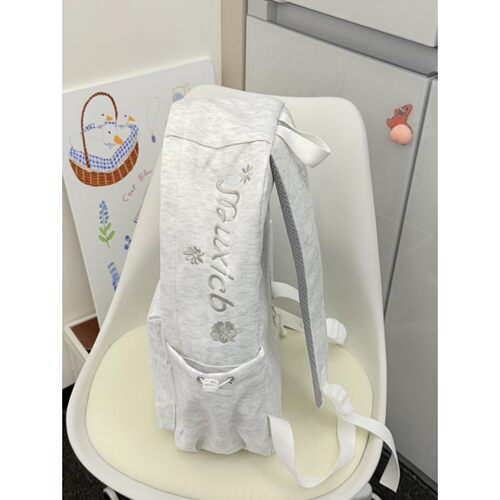 灰！刺绣字母韩版百搭休闲简约双肩包小众设计感背包学生书包