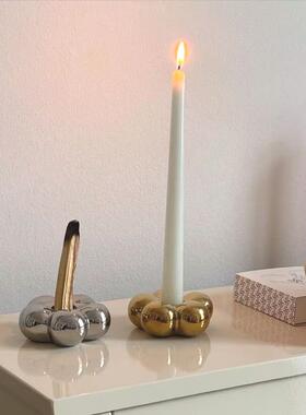 现代金色陶瓷烛台摆件跨