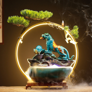 老虎新年送礼生肖吉祥物摆件客厅转运珠风水轮流水喷泉生财循环水
