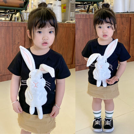 可爱立体小兔子衣服女童T恤短袖夏装纯棉女孩儿童上衣洋气母女装