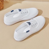 女2025夏季 新款 薄款 老北京布鞋 浅口懒人一脚蹬透气小白帆布单鞋 子