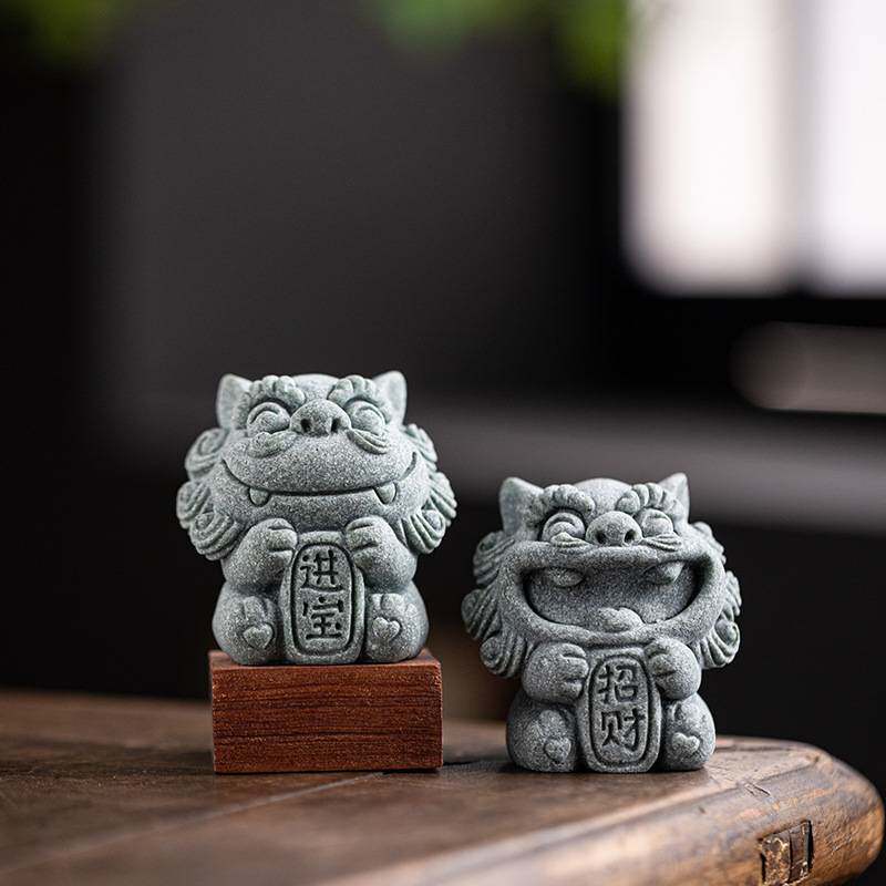 国潮风石狮子一对小号风狮爷桌面吉祥物茶宠摆件创意盆栽鱼缸装饰