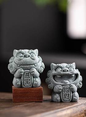 国潮风石狮子一对小号风狮爷桌面吉祥物茶宠摆件创意盆栽鱼缸装饰