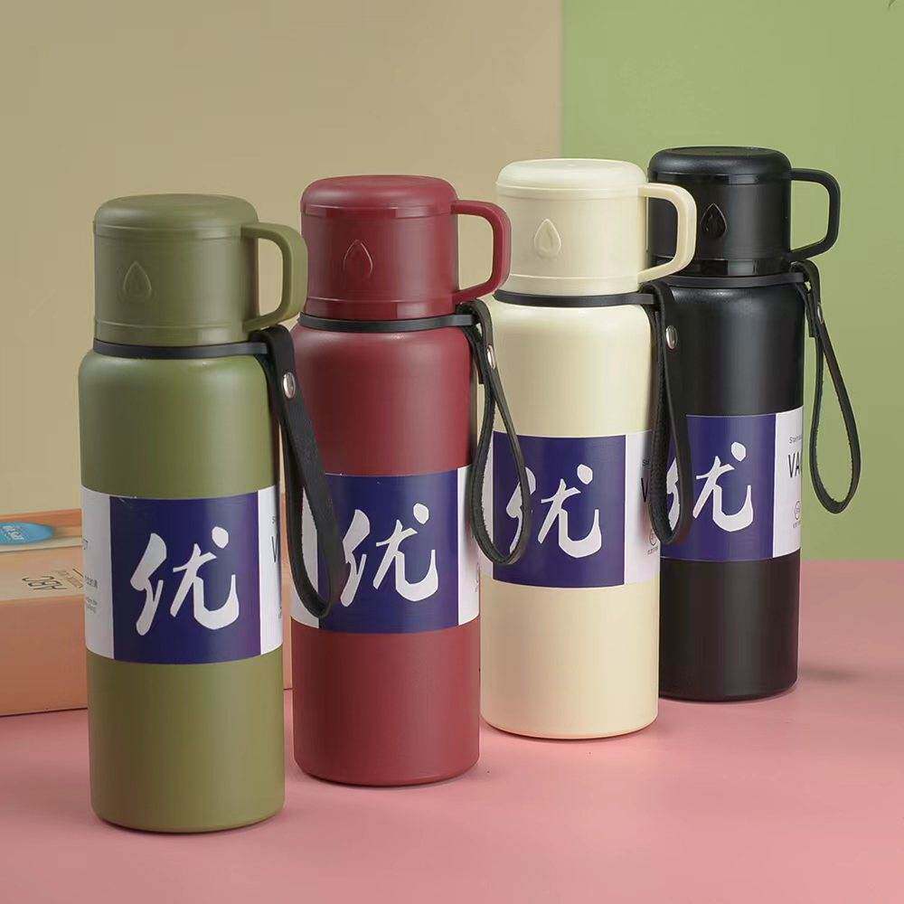 一盖两用手提吊带杯户外茶水分离运动水壶大容量不锈钢保温杯