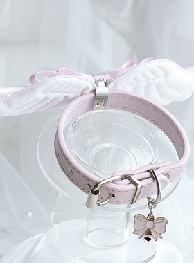 纯欲风唯美手作蝴蝶结颈部装饰天使翅膀可爱女仆配饰铃铛皮革项圈