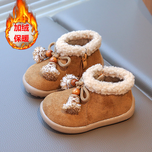 冬季加绒棉鞋女宝宝学步0一1-3岁半婴儿冬款软底幼儿女童保暖鞋子