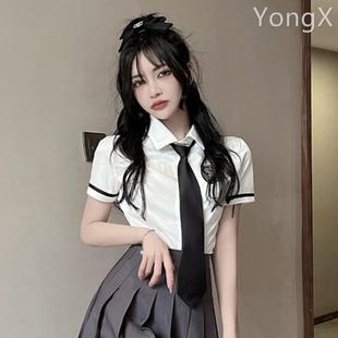 女装 夏季 校服英伦学院风jk制服衬衫 短袖 韩版 白色衬衣减龄领带上衣