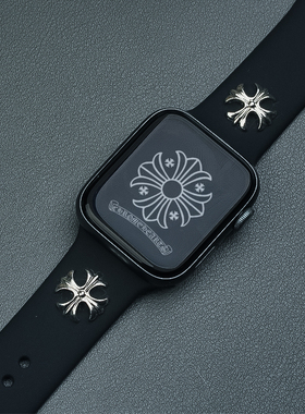 适用苹果手表45mm运动硅胶表带iwatch789复古克罗心ultra腕带49mm