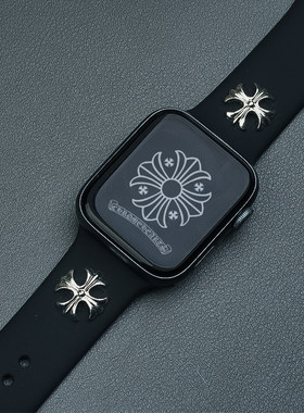 适用苹果手表45mm运动硅胶表带iwatch789复古克罗心ultra腕带49mm