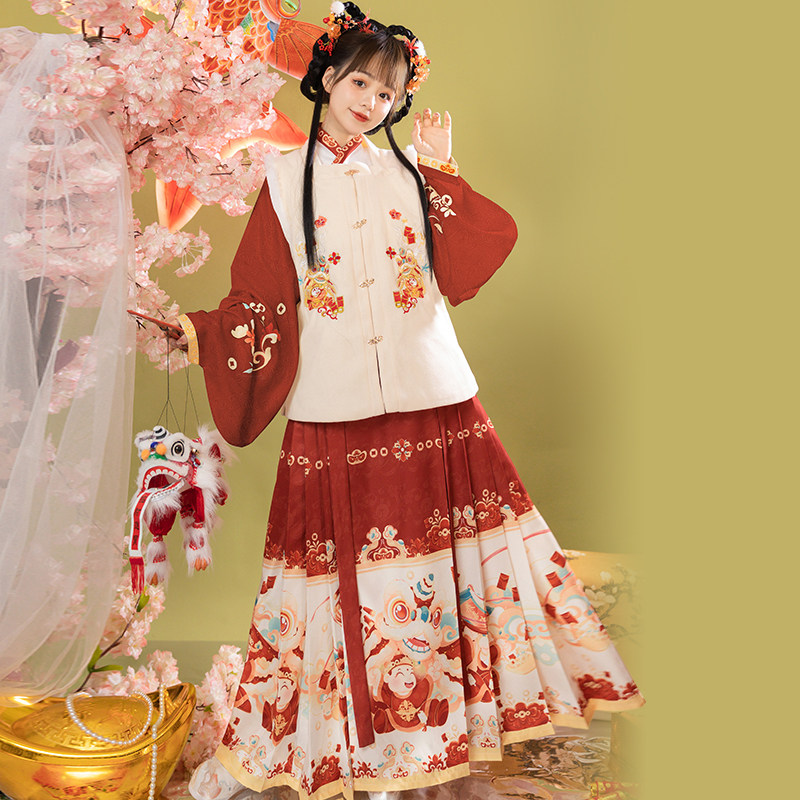 曹州府醒狮原创汉服女明制方领刺绣比甲马面裙拜年秋冬季加绒套装,女装/女士精品,民族服装/舞台装,淘宝优惠券,粉丝福利购,淘宝优惠卷