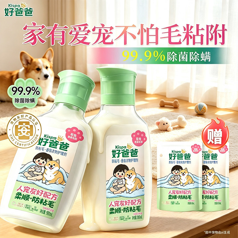 立白好爸爸衣物柔顺剂养宠家庭防粘毛除菌除螨抗静淡香持久留香