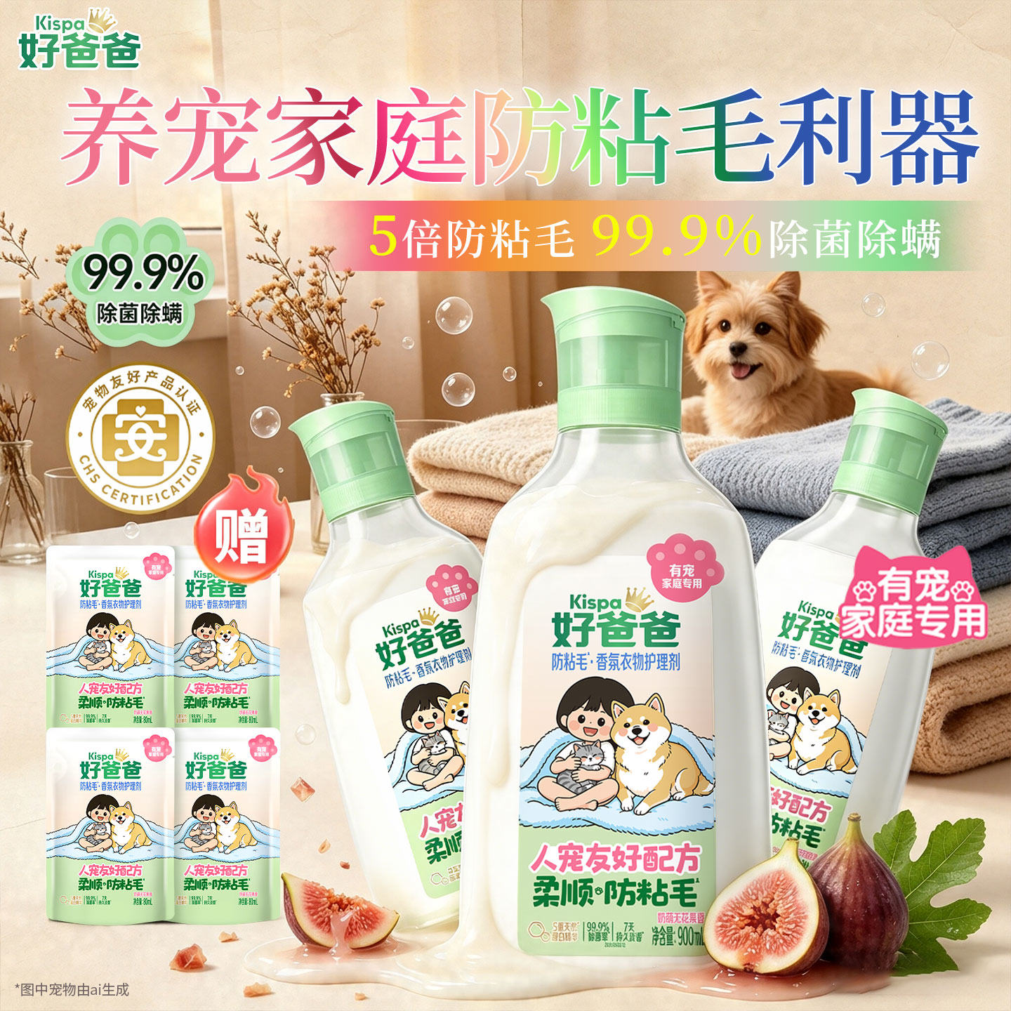 立白柔顺剂好爸爸养宠物家庭专用除菌留香衣物护理剂猫狗防粘毛