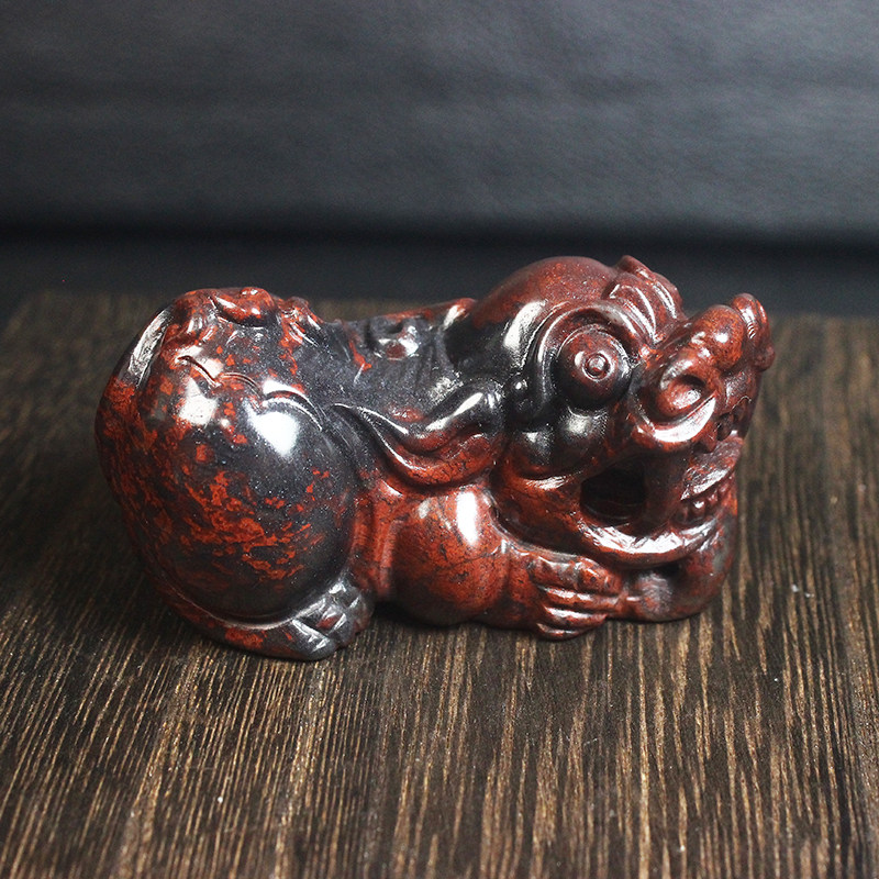 正品桂林鸡血玉貔貅手把件鸡血石貔貅小摆件纯天然玉石A货带证书