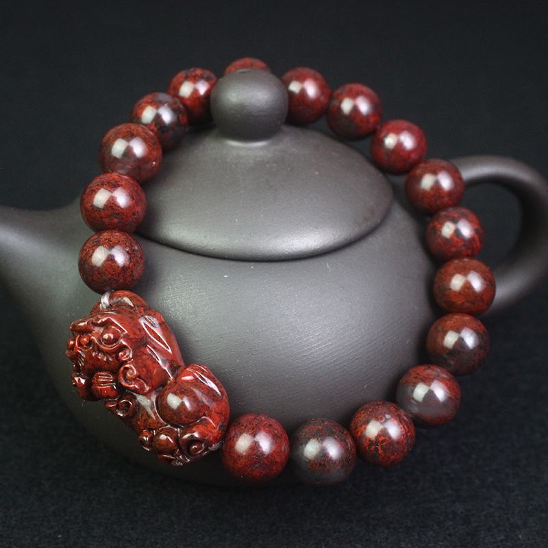 天然貔貅手链桂林鸡血玉貔貅鸡血石手串男女款带证书