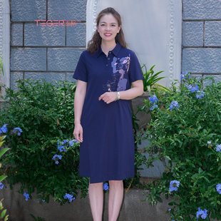 泰格女装旗下品牌歌蒂雅诗夏装优雅大方中长款女连衣裙大码女装