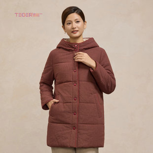 泰格女装旗下品牌桑迪冬装棉质中长款棉服中年大码女装保暖小棉袄