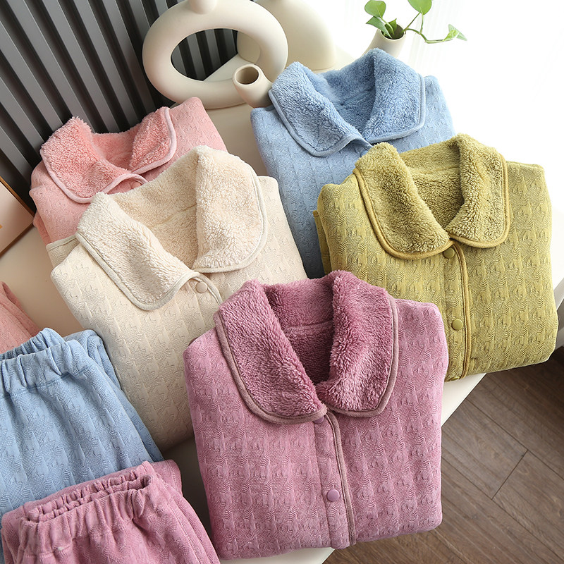 町蜜乐实拍2023秋冬保暖舒适雪尼绒家居服睡衣套装 软糯舒适