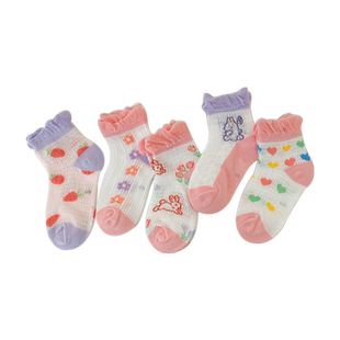 奶兔星球紫色儿童袜子夏季薄款春款卡丝女童夏天短袜春季网眼船袜