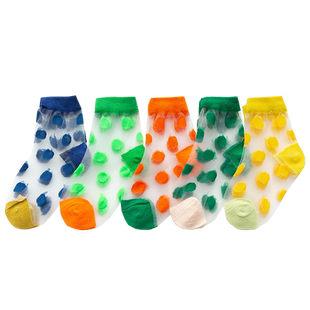 儿童水晶袜女童男童袜子糖果色夏季薄款冰丝袜亮色圆点宝宝卡丝袜