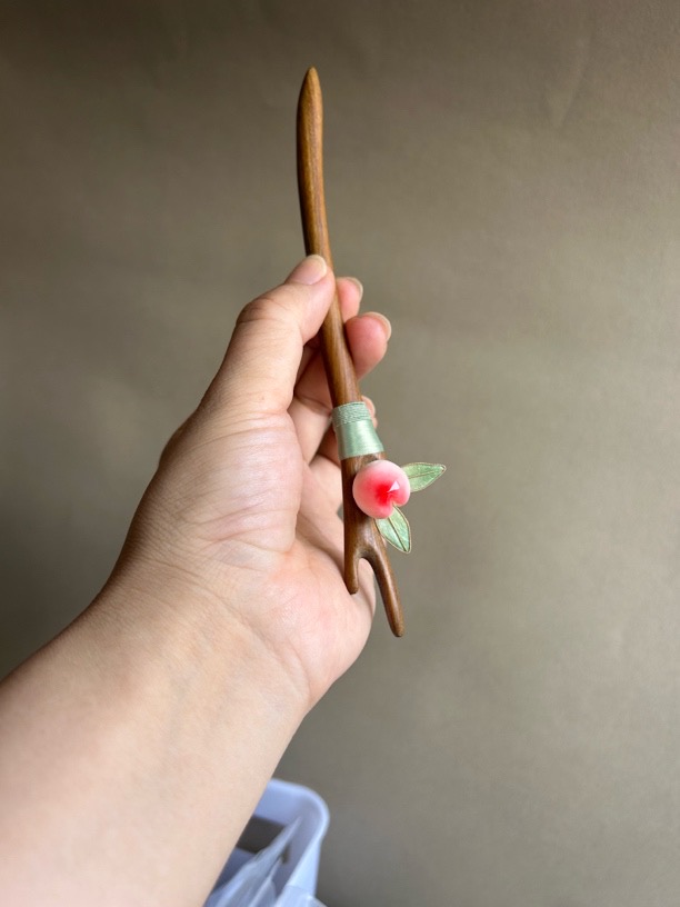 起居录原创蚕丝绒花手工桃子发簪日常发饰汉服国风新中式礼品
