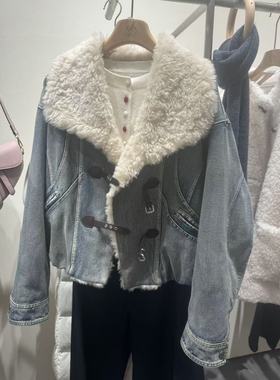 ROSEALYSSA若诗莉莎2025年冬新女牛仔大翻领外套R5409-1701-1599