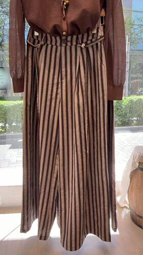 Rose Alyssa若诗莉莎2026夏新四珠条纹阔腿直筒裤R6202-1408-599