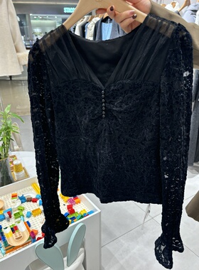 ROSEALYSSA若诗莉莎女2025冬季新款丝绒蕾丝小衫R5406-6602 399