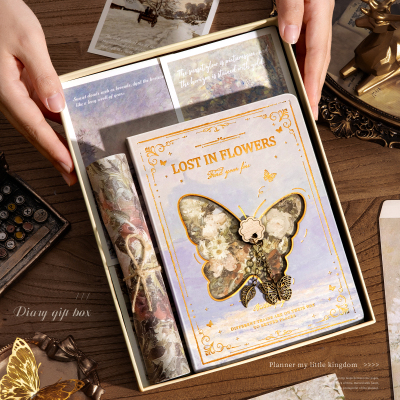 复古油画笔记本套装礼盒高颜值手账本日记本小学生手帐本文具女生记事本本子文艺生日礼物毕业儿童节伴手礼品