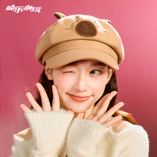 酷乐潮玩豚豚崽巧克力八角帽冬2025新款格纹棒球帽灯芯绒鸭舌帽子