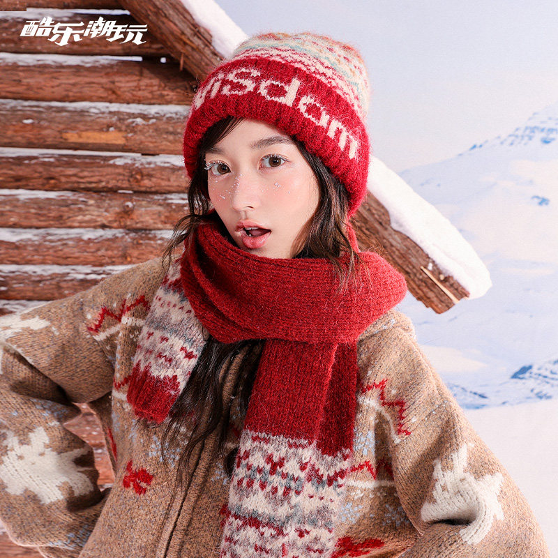 酷乐潮玩费尔岛针织围巾女2025新款秋冬季韩系氛围感围脖情侣礼物