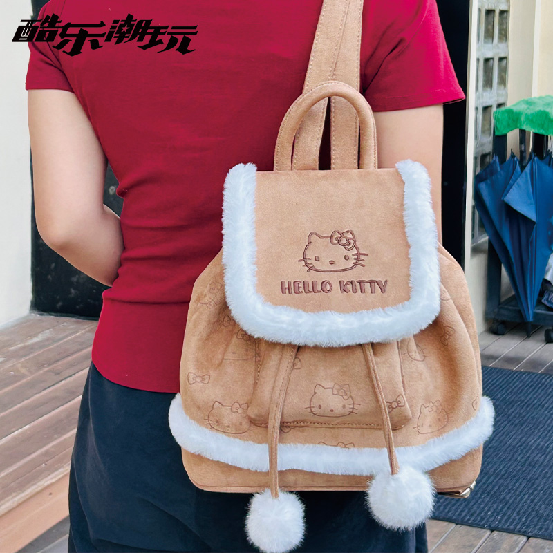 三丽鸥家族麂皮满印双肩包女大容量2025新款轻便高颜值Kitty书包